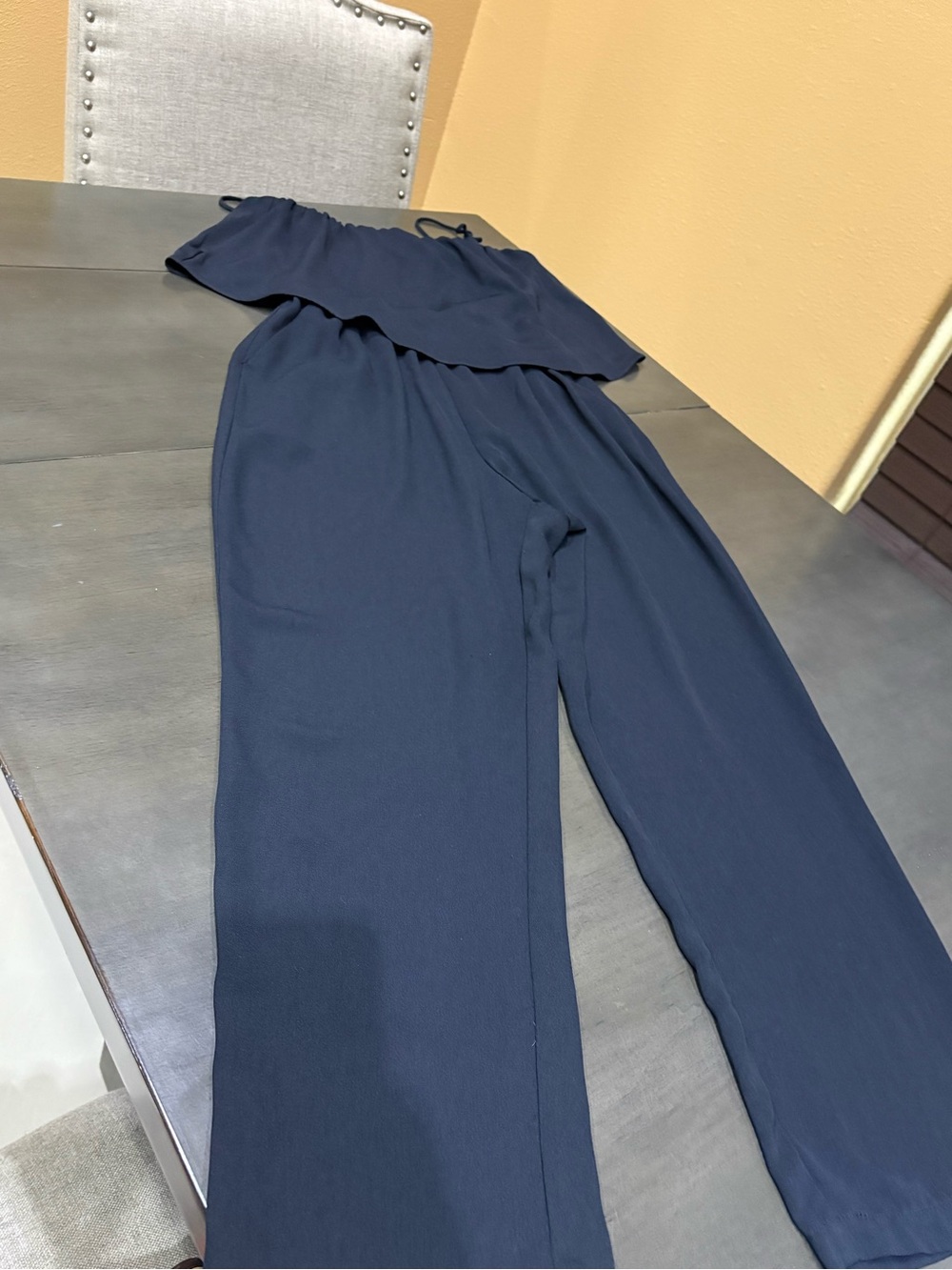 BOLD elements Navy Off-Shoulder Wide-Leg Jumpsuit